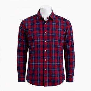 Size L Michael Kors Men’s Red Blue Plaid Button Shirt Casual Long Sleeve Cotton